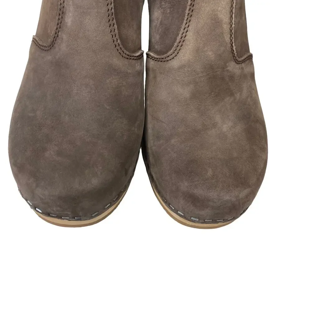 Swedish Hasbeens High-Heeled Jodhpu Boot Chocolate Brown Nubuck Leather Size 40